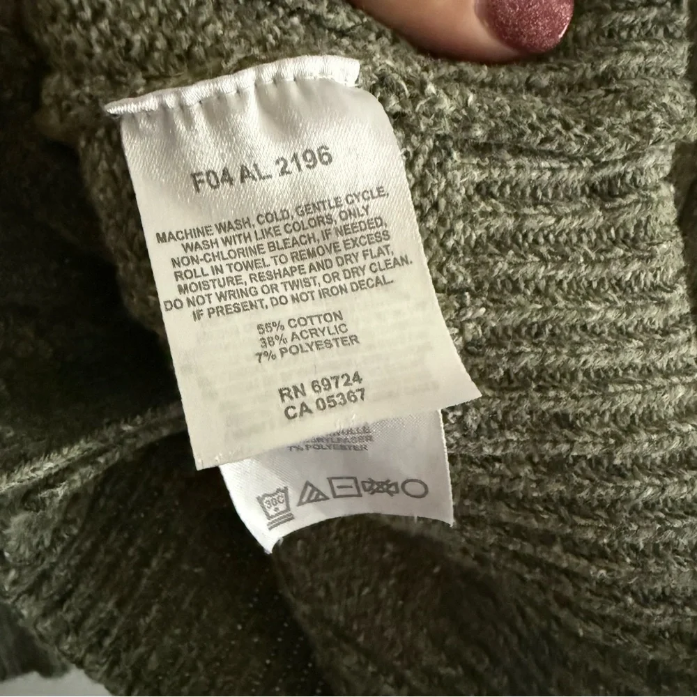 Columbia Olive Green Women's Cable Knit Hooded Cardigan Sweater Med Cotton Blend - Picture 4 of 7